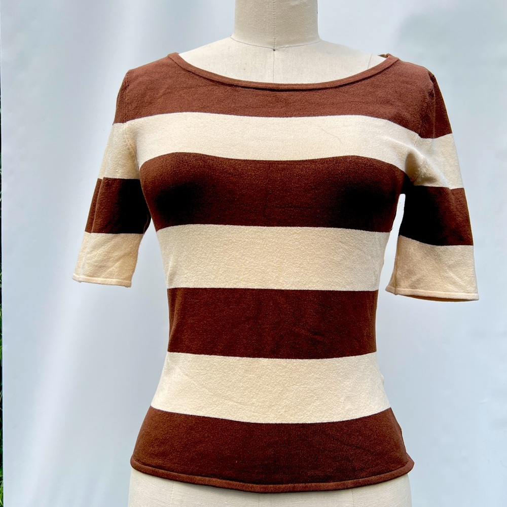 Posse. Size small. Brown and Cream Striped Women's Knit Top